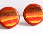 Round Red Orange Earrings, Handmade Painted Earring studs, Art Earrings, Abstract Art Jewellery