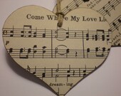 SALE-Heart Shape Vintage Song Book Tags/Ornaments, favors-set of 4, for Valentines, Weddings,  Anytime