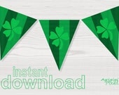 st patricks day printable banner flag with lucky clover green shamrock download immediately Il_170x135