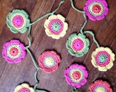 Hand Crochet Easter Garland 12 Flowers Bubblegum Pink Dreamcicle Orange Sunshine Yellow Key Lime Pie Green