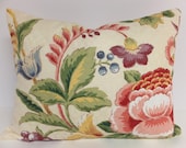 Floral Lumbar Pillow Cover .Floral Pillow Cover .Vintage Braemore .Shabby Chic Decor .White Pillow .Housewares .Farmhouse Decor .Home Decor