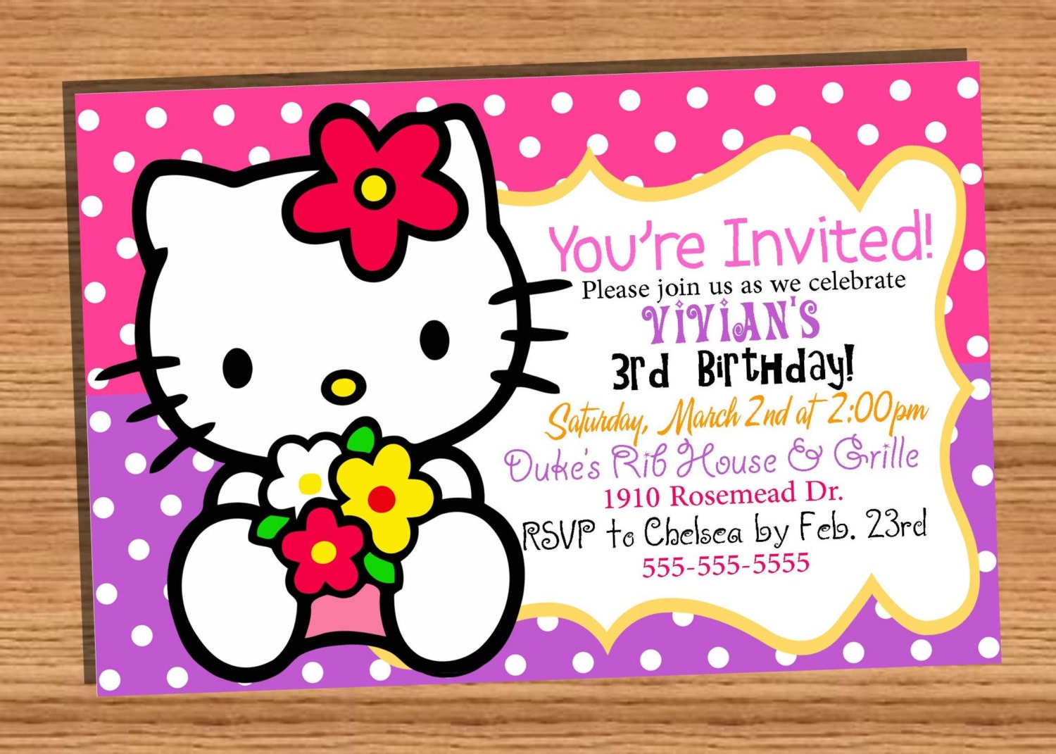 4x6 Printable HELLO KITTY Invitation