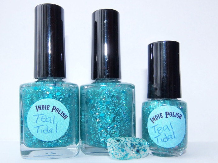 Handmade Nail Polish -  Teal Tidal - Large 15ml  bottle - SUPER glitter - Holographic