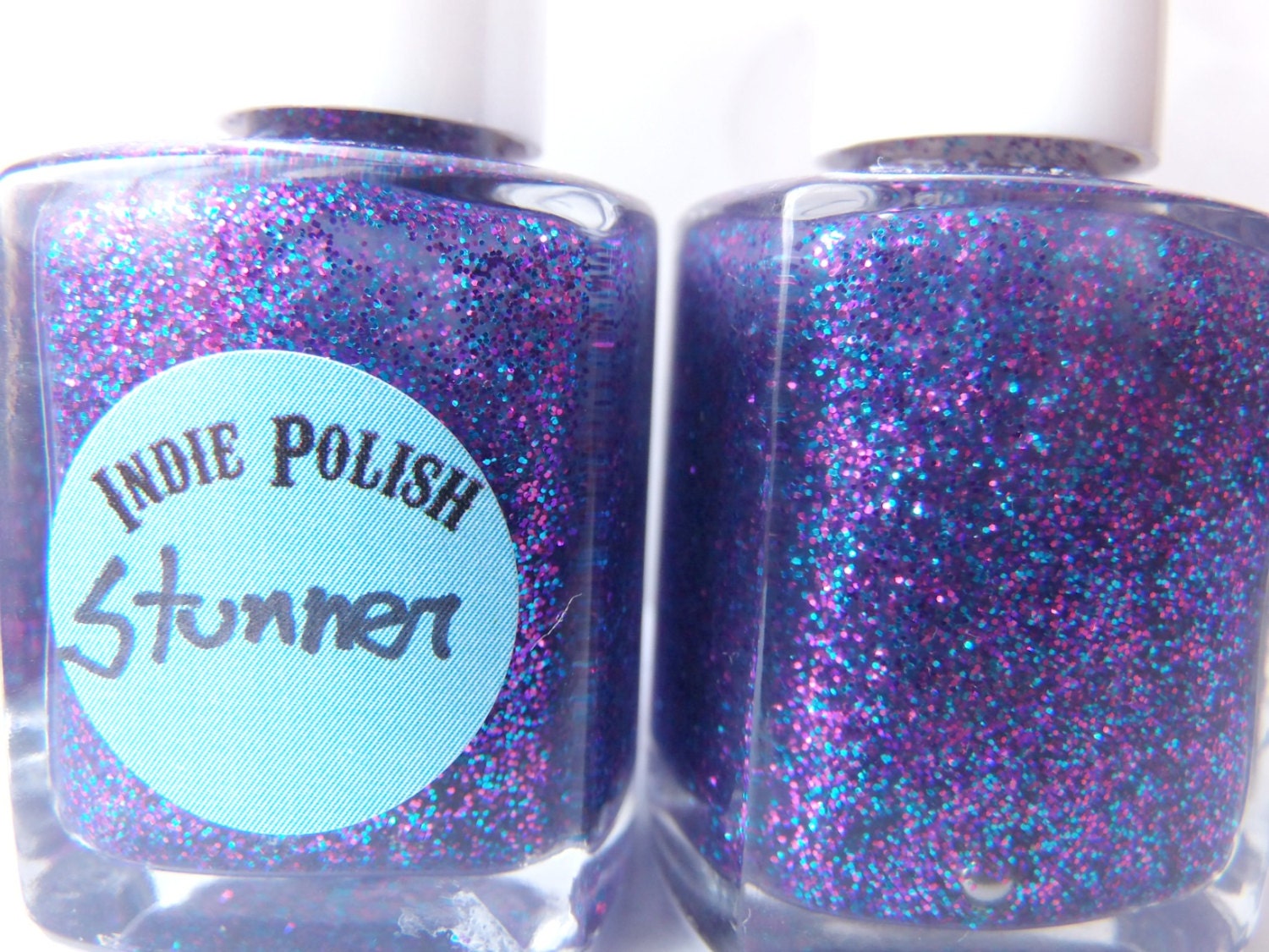 Stunner Nail Polish -  full size bottle  - Handmade - blue - pink - nail lacquer - micro glitter