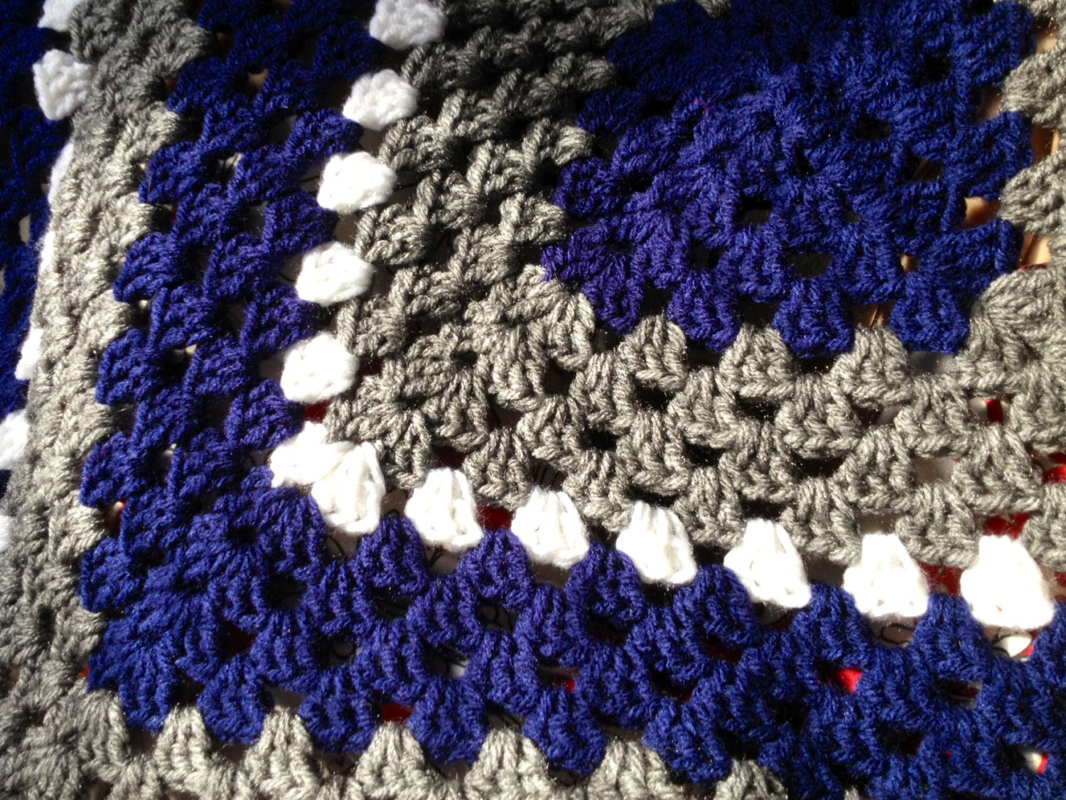 Crochet Navy, White and Grey Blanket