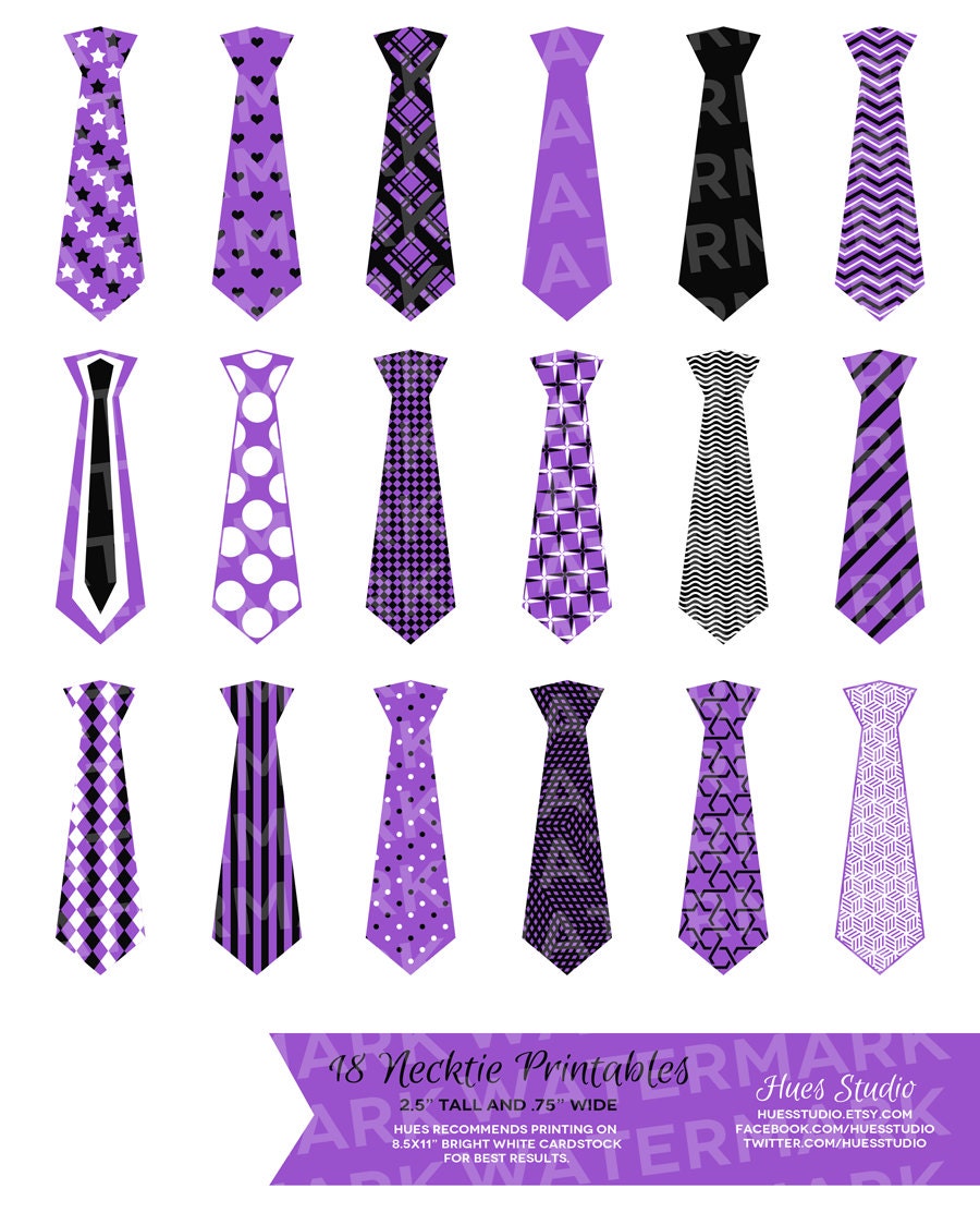 SALE // 18 Purple Black and White Neckties : Tags / Labels / Cupcake Toppers / Decor / Instant Download - Hues Studio Il_570xn