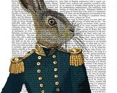 ON SALE Lieutenant Hare : Original Illustration Giclee Print Digital Art Wall Art Wall Decor Wall Hanging Animal Painting Rabbit