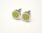Green cream check cufflinks, Fathers Day gifts for Dad under 50 dollars, formal suit cufflinks for men (CM)