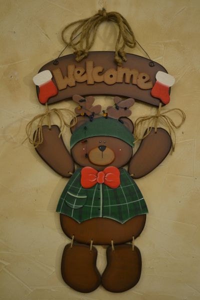 Christmas Reindeer Outfit for Welcome Bear, Handmade, Home Decor, Door Hanger, Seasonal, Holiday