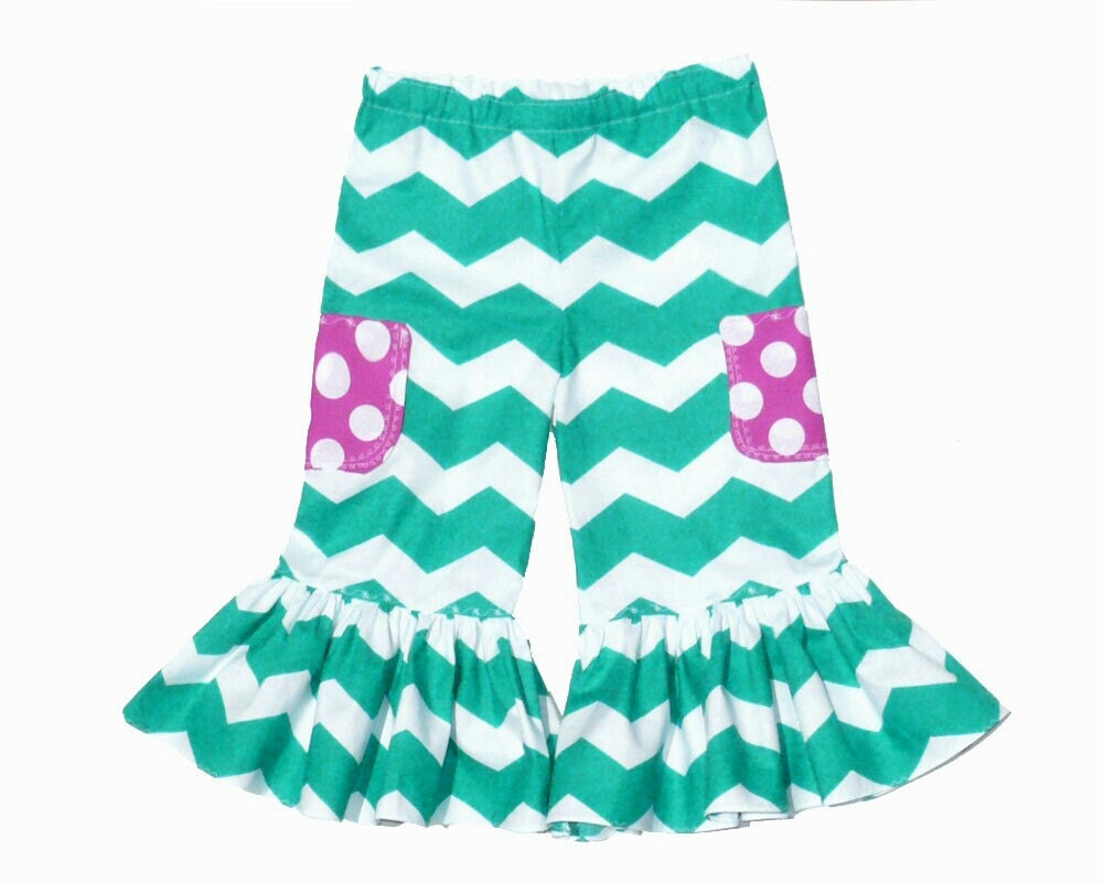 Chevron Ruffle Capris Pants or Knee Shorts Baby Girl Toddler Handmade 3m 6m 9m 12m 18m 24m