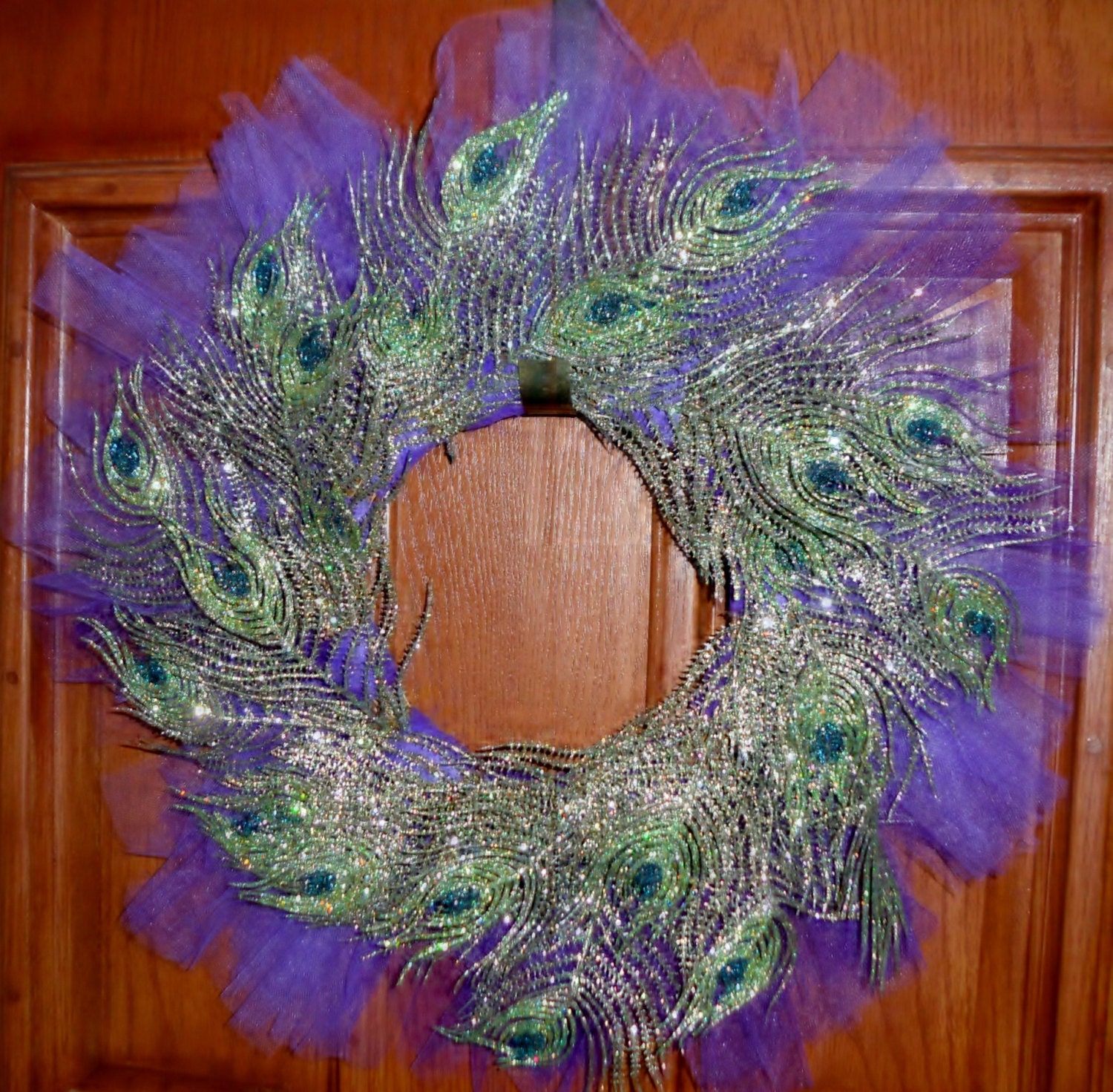 Peacock and Purple Tulle Wreath
