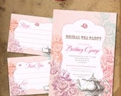 Shabby chic Bridal Tea Party invitation mini pack. DIY card. Roses. Digital Printable card 5x7 inch