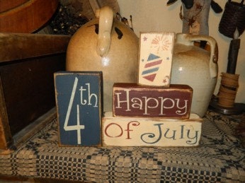 Happy 4th of July Fireworks Primitive block Sign