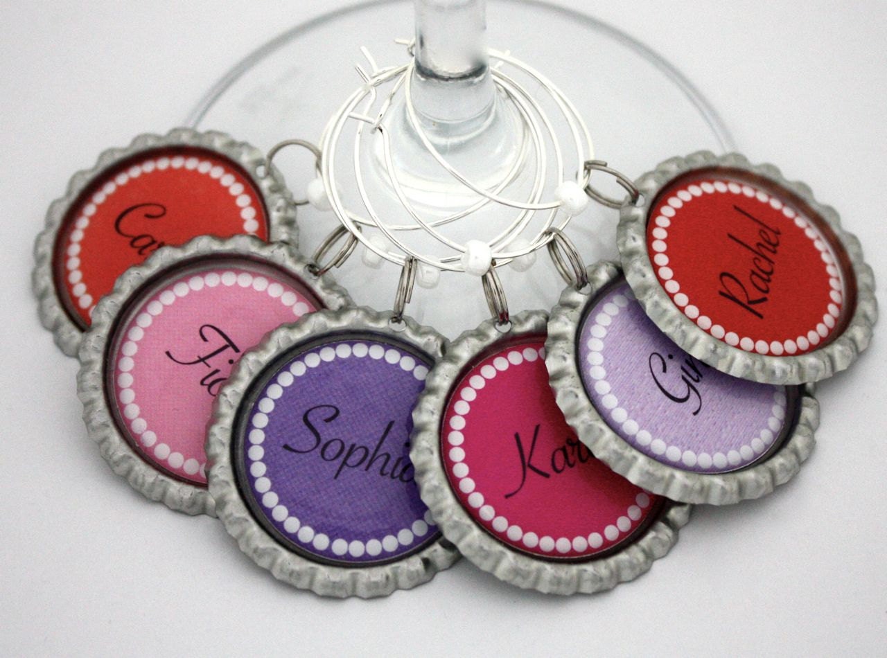 Bachelorette party bridal shower favors wedding wine charms personalized pearl border or mustache. .