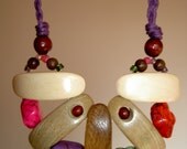 chunky wooden necklace with turquoise ,wooden necklace in handmade, colorful turquoise beads ,wooden jewelry strand ,wood necklace statement