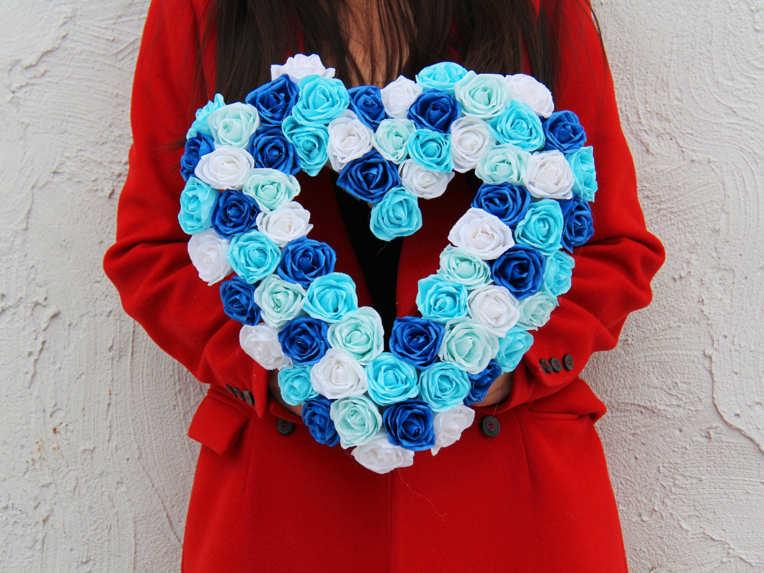 Handmade Paper Roses Wreath (Heart Shape)