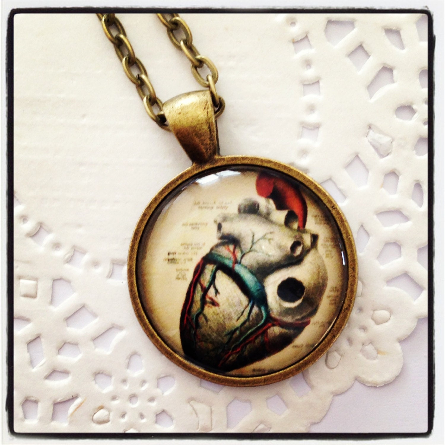 Anatomical Heart pendant necklace on silver or bronze by Kitschy Koo hearts, love Valentine's Day gift