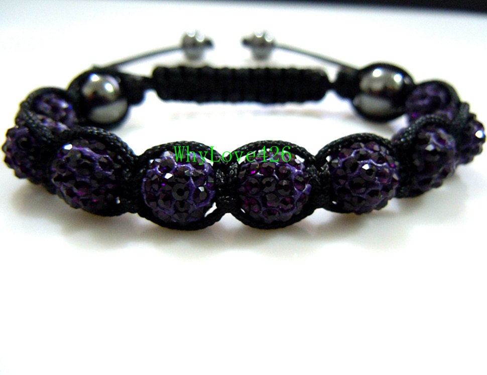 Deep Purple Color  Shamballa Bracelets 10mm x 9pcs Shamballa Beads  CZ Crystal Adjustable