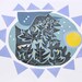 Moonlit landscape print, Modern trees,Scandanavian Art, lavender blues, silhouette, vignette