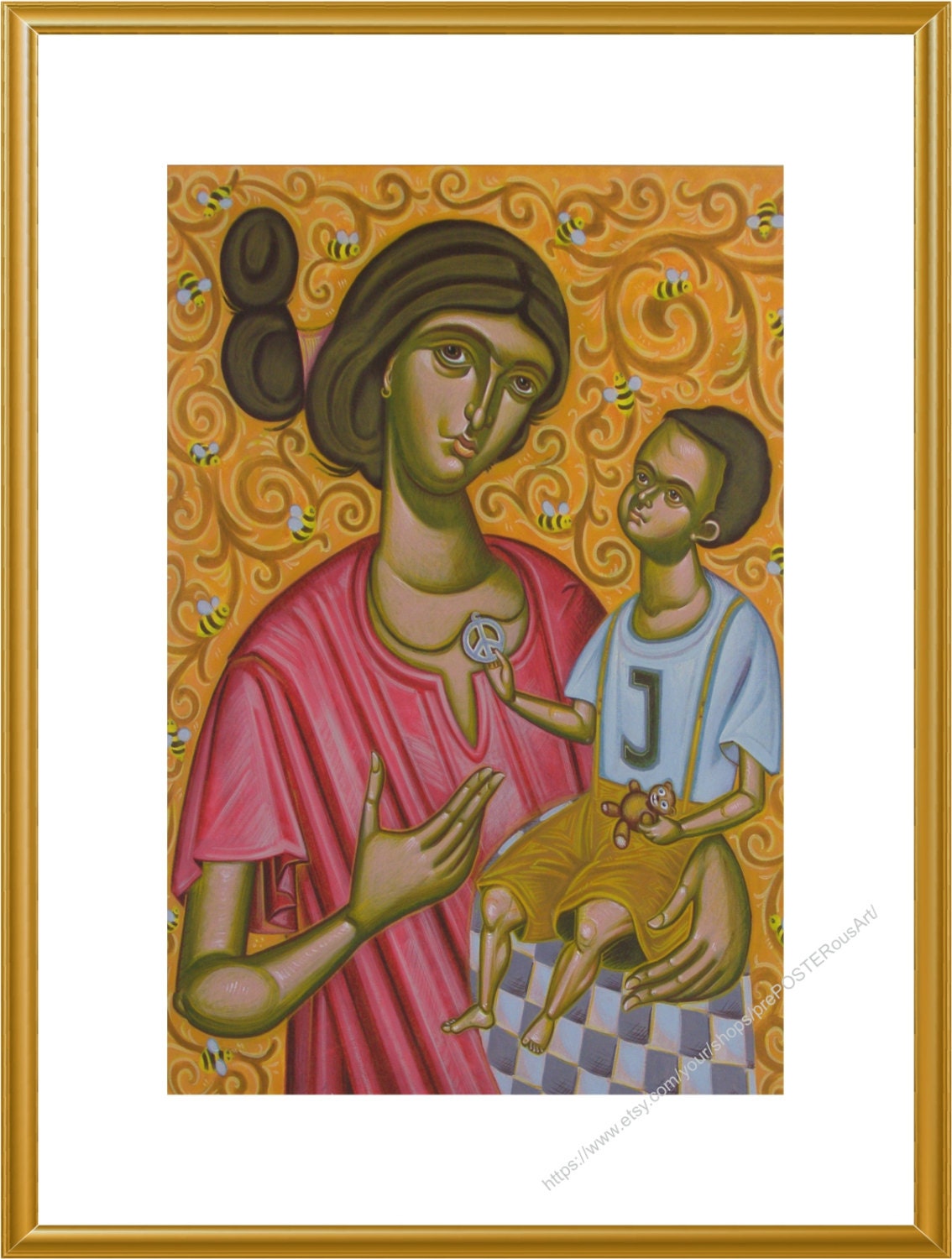 1."Peace on Earth" / Limited Reproduction Fine Art Poster Print 13"x19" (330x483mm) / Naif / Folk Art / Acrylic Paint Original Art