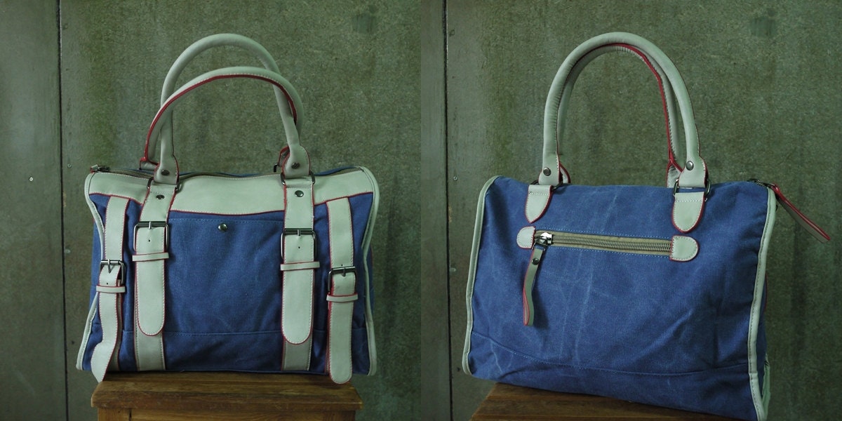 Hip Boho Stonewashed Dark Blue Cotton Canvas Women Bag Handbag Tote/ Shoulder Bag/ Crossbody Bag/Everyday Bag/Work bag - B017