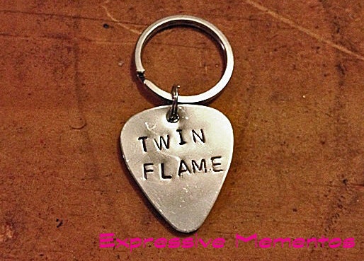 Personalised Hand stamped Stainless Steel Guitar Pick pendant Keyring Jewellery Fathers day Music, teacher