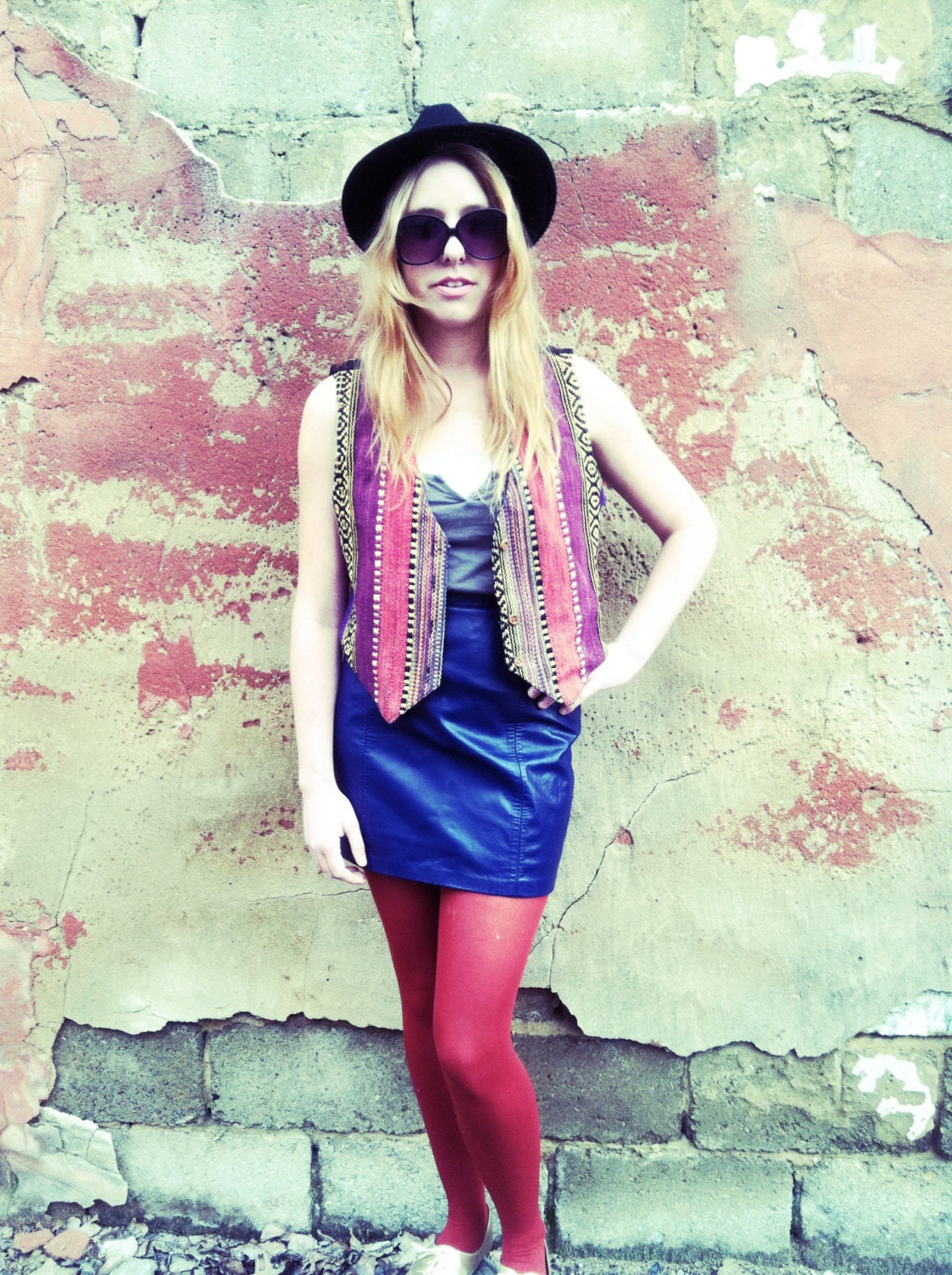 Vintage boho vest 1990's ethnic pattern S M womens  hippie Indian tribal