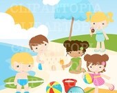 Boy And Girl Summer Beach Digital Clipart Cute Boys and Girls At the Beach fot Personal and Commercial use/ INSTANT DOWNLOAD Il_170x135