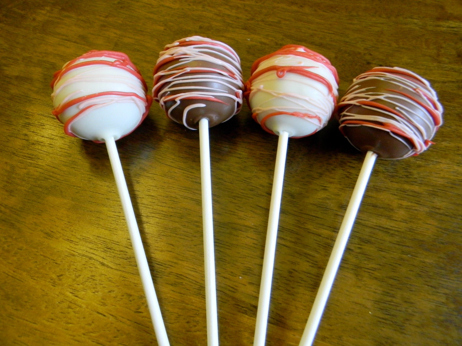 Valentine's Day Cake Pops - Pink and Red Stripes - Chocolate Covered Strawberry - One Dozen