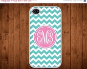 ON SALE 20% OFF iPhone 4 / 4S Case -  Monogram iPhone4 Case - Cover - Hard Plastic or Silicon Rubber Case - blue chevron pink circle