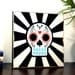 14x14 Rustic Skull Art with Rays Painting and Dia De Los Muertos Tattoo Spray Paint Art on Wood