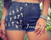 High waist studded cross denim shorts by Jeansonly