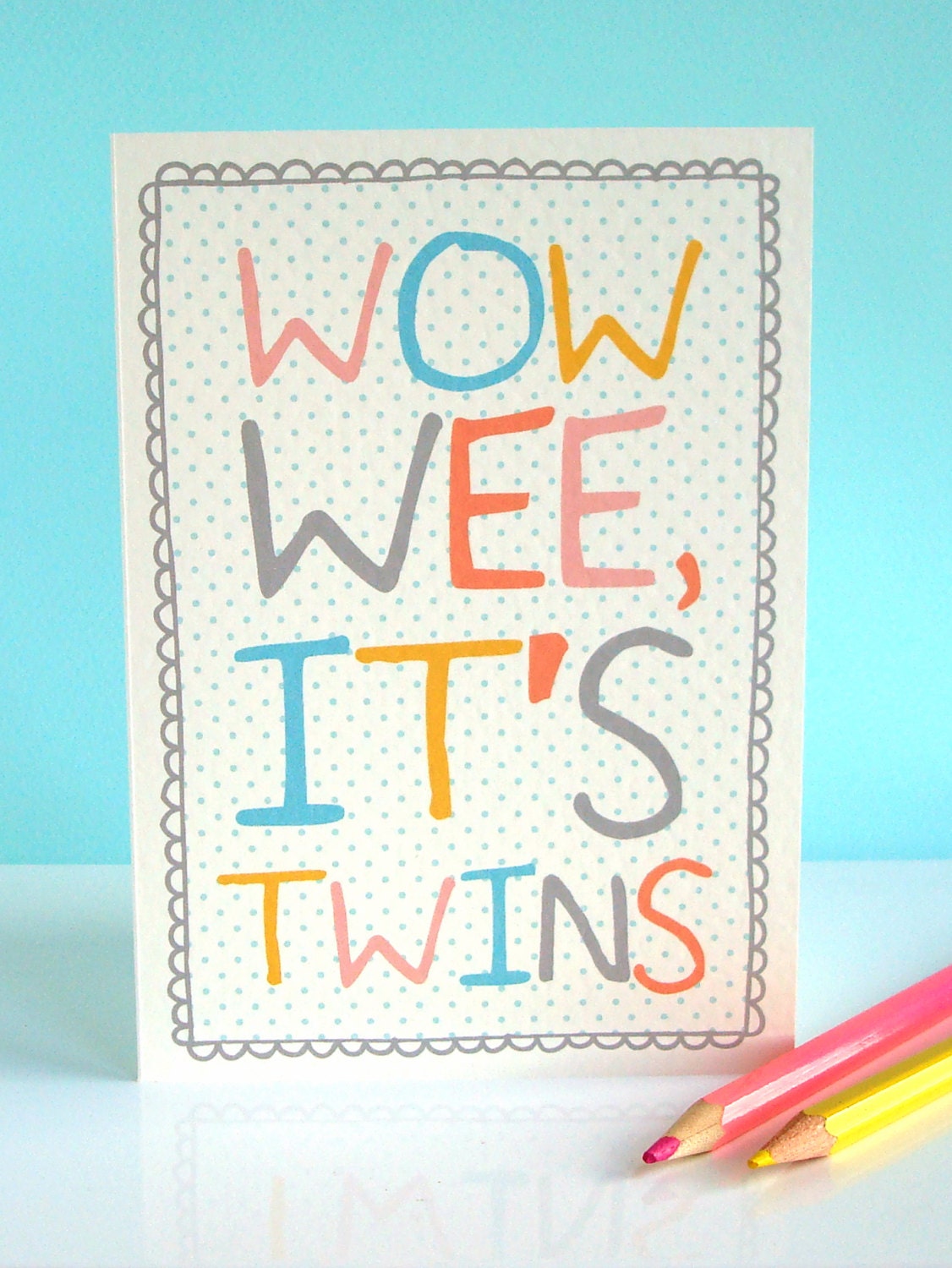Card 'Wow wee, It's Twins' and Envelope Doodle A6