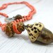 Ceramic jewelry Long acorn necklace in golden brown and pink - OOAK Statement necklace