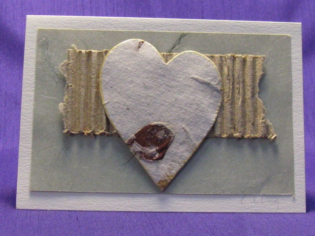 Handmade Heart Card Floral Paper on Japanese Paper / Valentine / Love / Anniversary / Small Art / Recycled / Earth Day