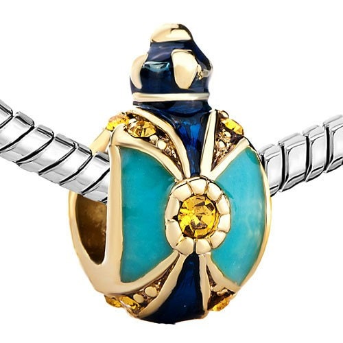 Aqua Faberge Egg Yellow Topaz Crystal Bead Charm for European and Pandora Charm Bracelet