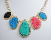 Hot Sale Aquamarine Seafoam Green Mint Druzy Drop Stone Statement Necklace, Gold Tone Crystal Rhinestone Bib Necklace-119372863