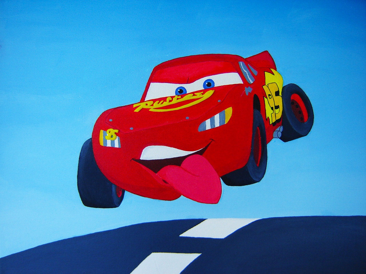 Lightning McQueen, Custom Painting on Canvas, Boys room Decor, Wall Art, 20''x16''