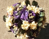 Handmade Ribbon Roses Paper Flower Feathers Bridal Bouquet