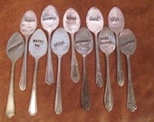 Your Choice of FIVE Rustic Garden Vegetable and Herb Marker Hand Stamped Vintage Silver Plated Spoons
