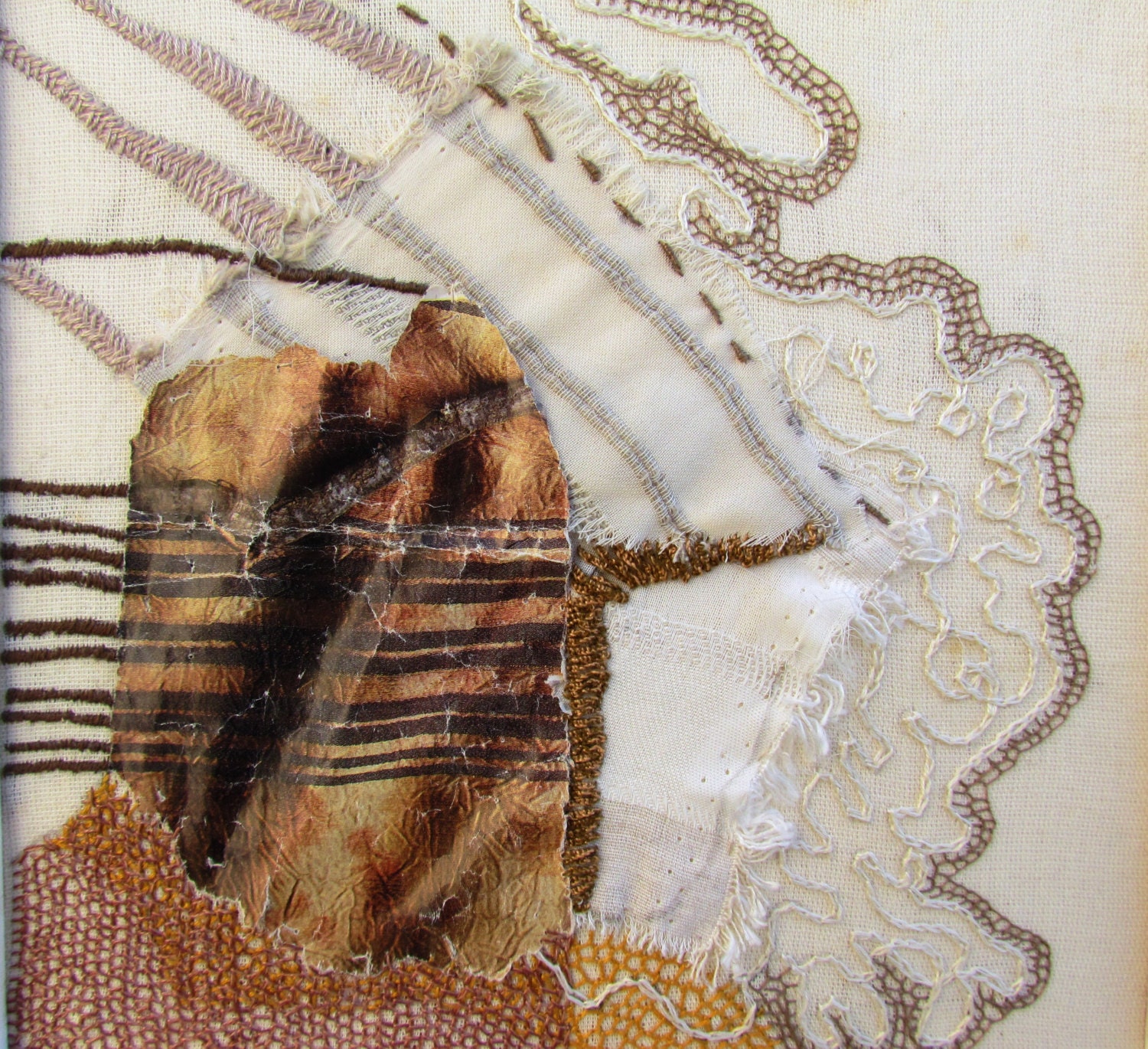 WHITE, hand embroidery, mixed media, wall hanging, home decor, OOAK