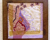 GOLDEN FLOWERS , hand embroidery, mixed media, wall hanging, wall decor, OOAK