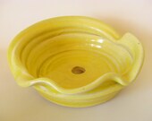 Yellow Ceramic Pottery Bowl Planter Stoneware Wavy Unique Folded Design