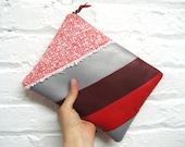 ipad mini case/rectangular clutch - red, burgundy and gray leather diagonal stripes with red tweed fabric