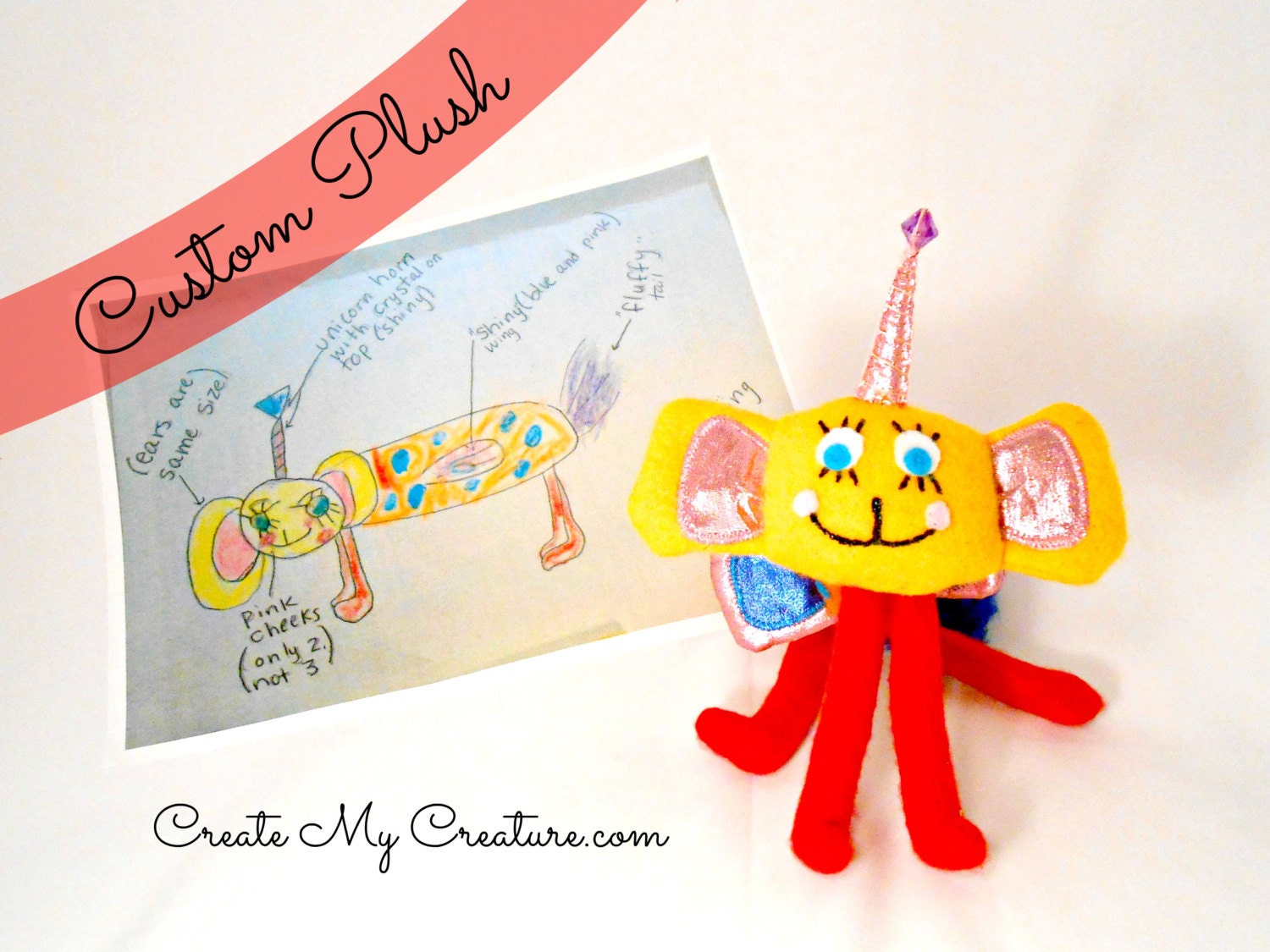Custom Mini Plush from Childrens Art- Small Stuffed Animal- Kids Soft Toy- Miniature Plush