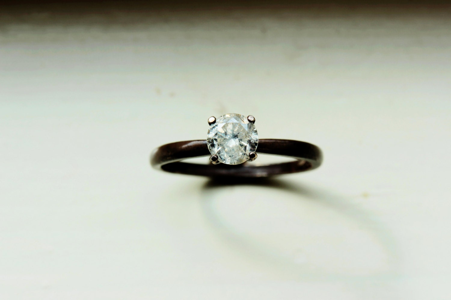 Custom 5.3mm Round Cut Diamond Solitaire Set in Oxidized Sterling Silver Ready to Ship in Sizes 6 - 7.5