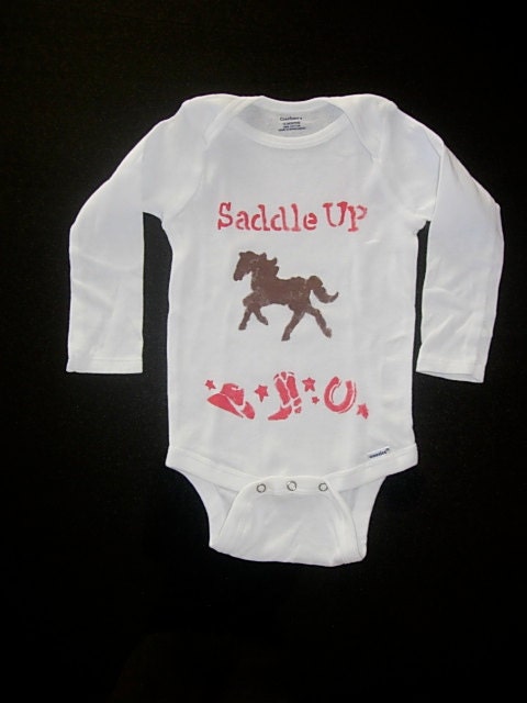 Hand painted onesie Saddle up the horse for baby size 12 months
