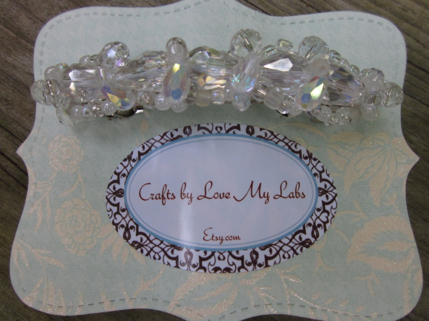 MOTHER'S DAY SALE Handmade Beaded Barrette Clear Swarovski Crystal Beads Free Shipping