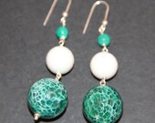 earrings jewelry agate faceted and shell faceted, Sterling Silver,green, icicle summer Fashion, original handmade by Creative interactions