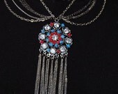 Vintage Looking Pendant Necklace in Red and Blue, Pink and Green, Orange, Red, or Purple - Handmade Necklace